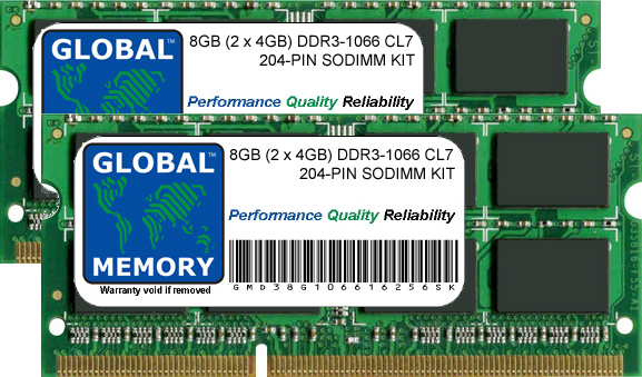 8GB (2 x 4GB) DDR3 1066MHz PC3-8500 204-PIN SODIMM MEMORY RAM KIT FOR LAPTOPS/NOTEBOOKS